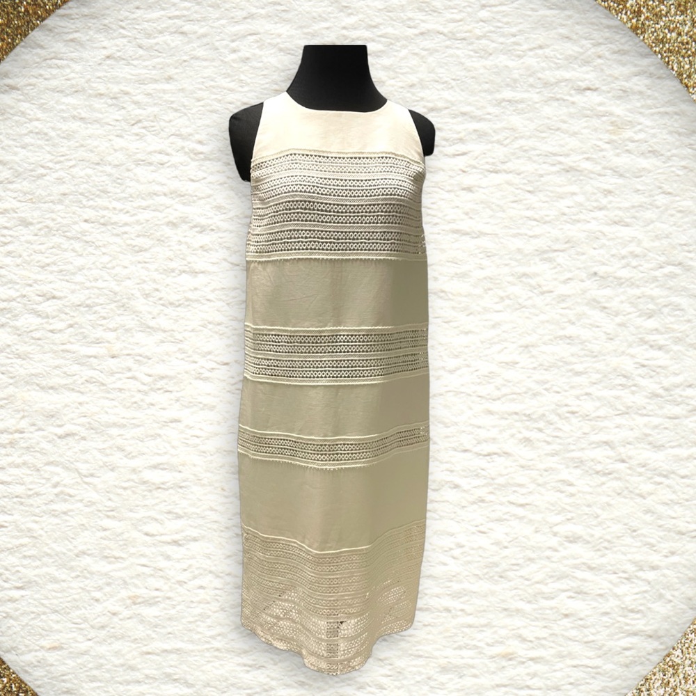 Ann Taylor Loft 10 Ivory White Cotton Linen Lace Sleeveless Halter Dress Lined